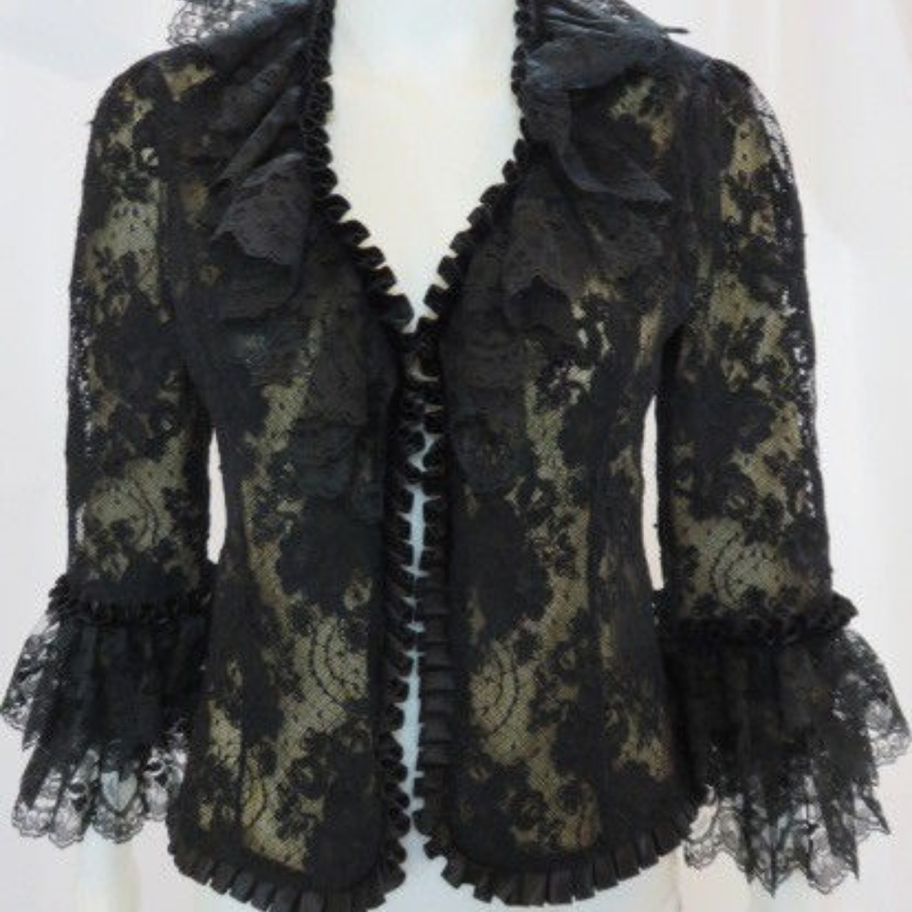 Adrienne Landau Black Lace Ruffle Jacket